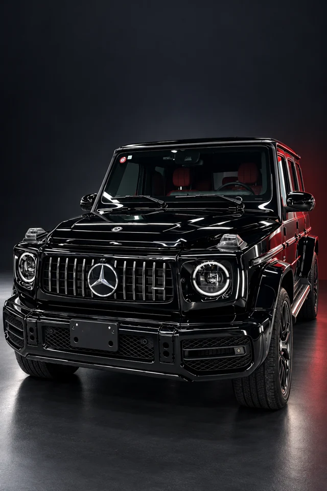 Чёрный Mercedes-Benz G-Class, вид спереди под углом